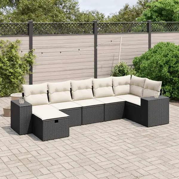 Gossi set canapele de gradina cu perne, 7 piese, negru, poliratan