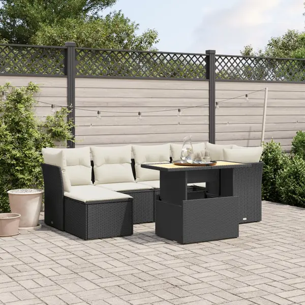 Gossi set canapele de gradina cu perne, 7 piese, negru, poliratan