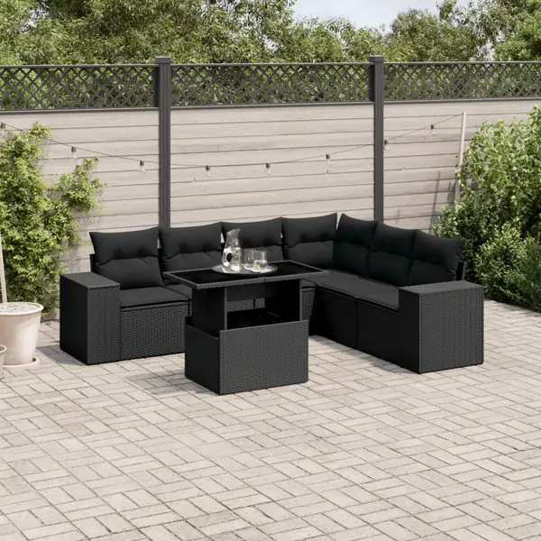 Gossi set canapele de gradina cu perne, 7 piese, negru, poliratan