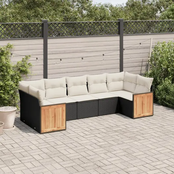 Gossi set canapele de gradina cu perne, 7 piese, negru, poliratan