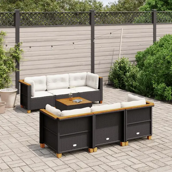 Gossi set canapele de gradina cu perne, 7 piese, negru, poliratan