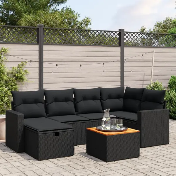 Gossi set canapele de gradina cu perne, 7 piese, negru, poliratan