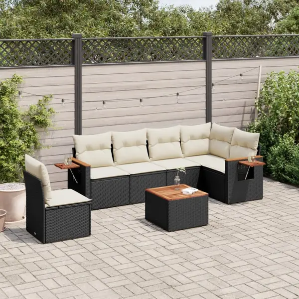 Gossi set canapele de gradina cu perne, 7 piese, negru, poliratan