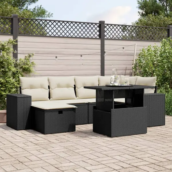 Gossi set canapele de gradina cu perne, 7 piese, negru, poliratan