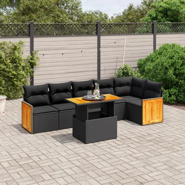 Gossi set canapele de gradina cu perne, 7 piese, negru, poliratan