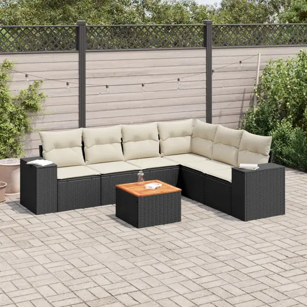 Gossi set canapele de gradina cu perne, 7 piese, negru, poliratan