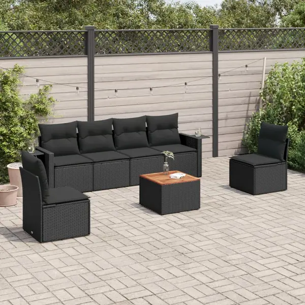 Gossi set canapele de gradina cu perne, 7 piese, negru, poliratan