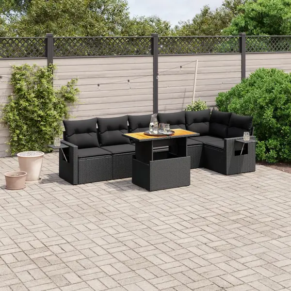 Gossi set canapele de gradina cu perne, 7 piese, negru, poliratan