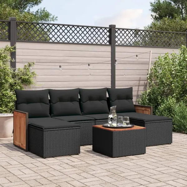 Gossi set canapele de gradina cu perne, 7 piese, negru, poliratan