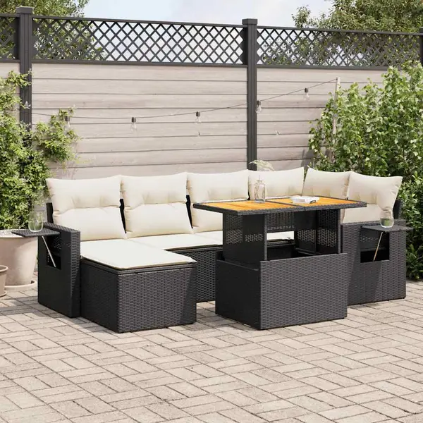 Gossi set canapele de gradina cu perne, 7 piese, negru, poliratan
