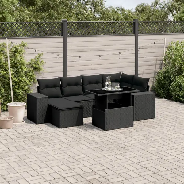 Gossi set canapele de gradina cu perne, 7 piese, negru, poliratan
