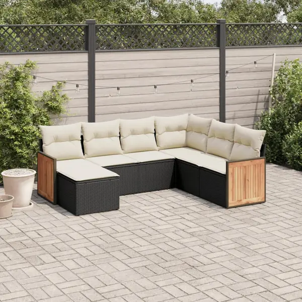 Gossi set canapele de gradina cu perne, 7 piese, negru, poliratan