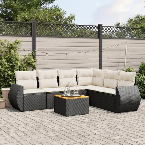 Gossi set canapele de gradina cu perne, 7 piese, negru, poliratan