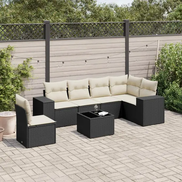 Gossi set canapele de gradina cu perne, 7 piese, negru, poliratan