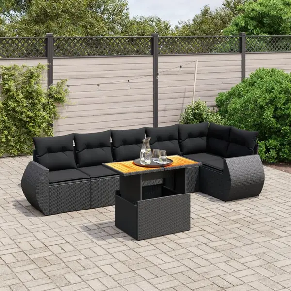 Gossi set canapele de gradina cu perne, 7 piese, negru, poliratan
