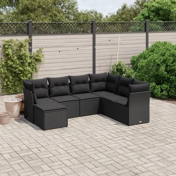 Gossi set canapele de gradina cu perne, 7 piese, negru, poliratan