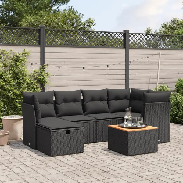 Gossi set canapele de gradina cu perne, 7 piese, negru, poliratan