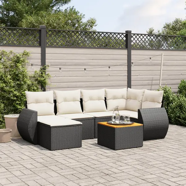 Gossi set canapele de gradina cu perne, 7 piese, negru, poliratan