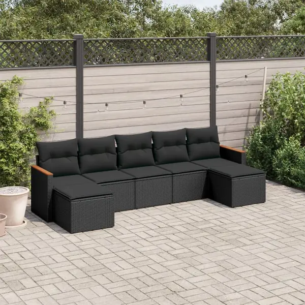Gossi set canapele de gradina cu perne, 7 piese, negru, poliratan