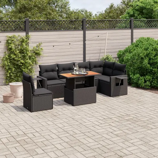 Gossi set canapele de gradina cu perne, 7 piese, negru, poliratan