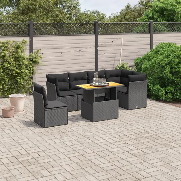 Gossi set canapele de gradina cu perne, 7 piese, negru, poliratan