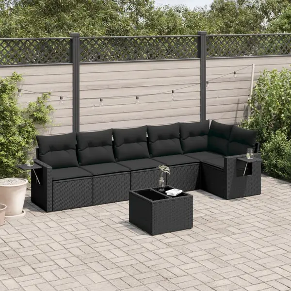 Gossi set canapele de gradina cu perne, 7 piese, negru, poliratan