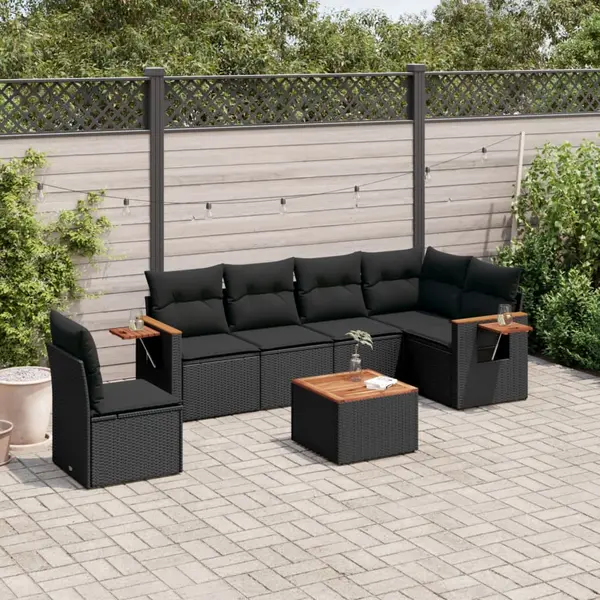 Gossi set canapele de gradina cu perne, 7 piese, negru, poliratan