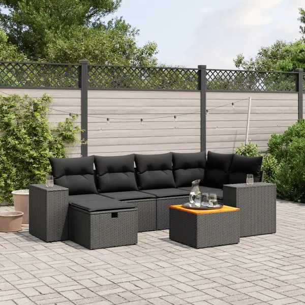 Gossi set canapele de gradina cu perne, 7 piese, negru, poliratan