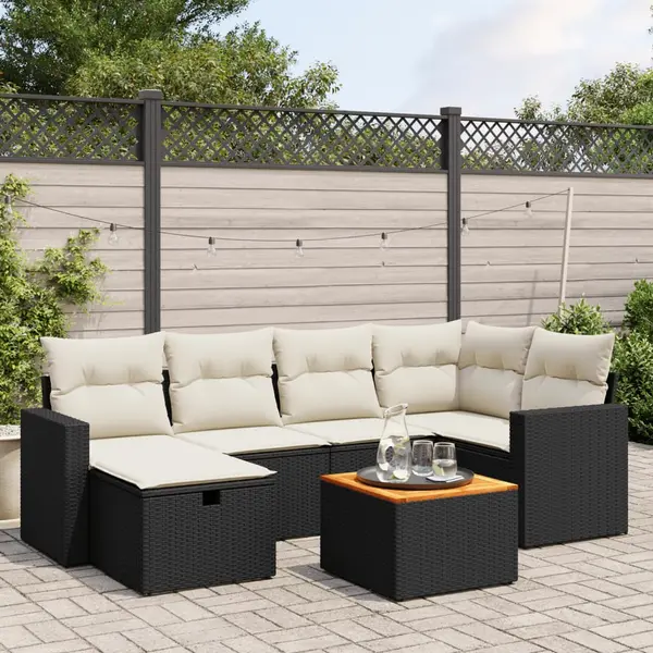 Gossi set canapele de gradina cu perne, 7 piese, negru, poliratan