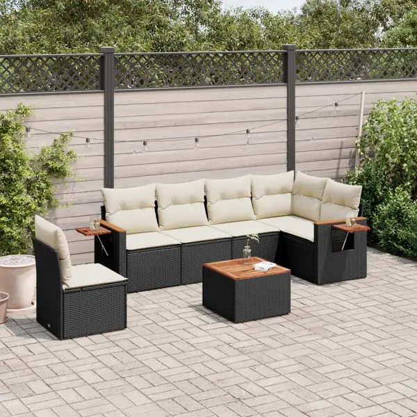 Gossi set canapele de gradina cu perne, 7 piese, negru, poliratan
