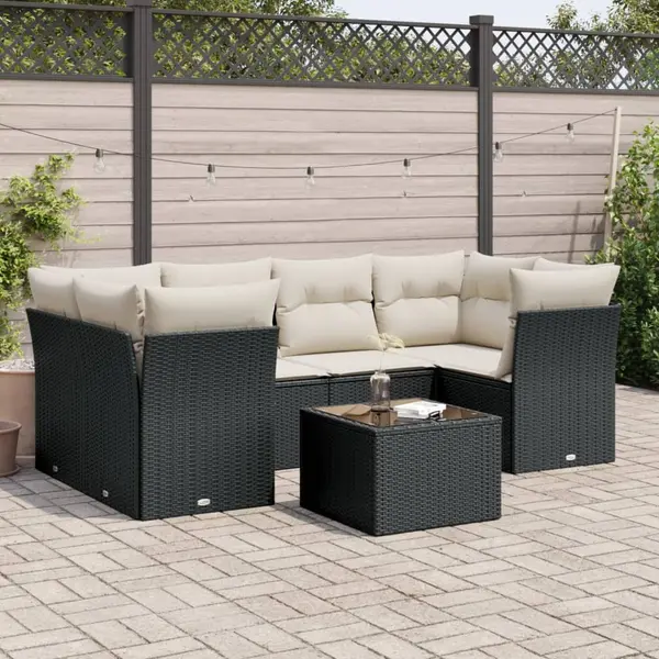 Gossi set canapele de gradina cu perne, 7 piese, negru, poliratan