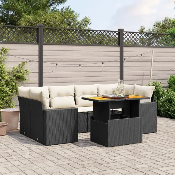 Gossi set canapele de gradina cu perne, 7 piese, negru, poliratan