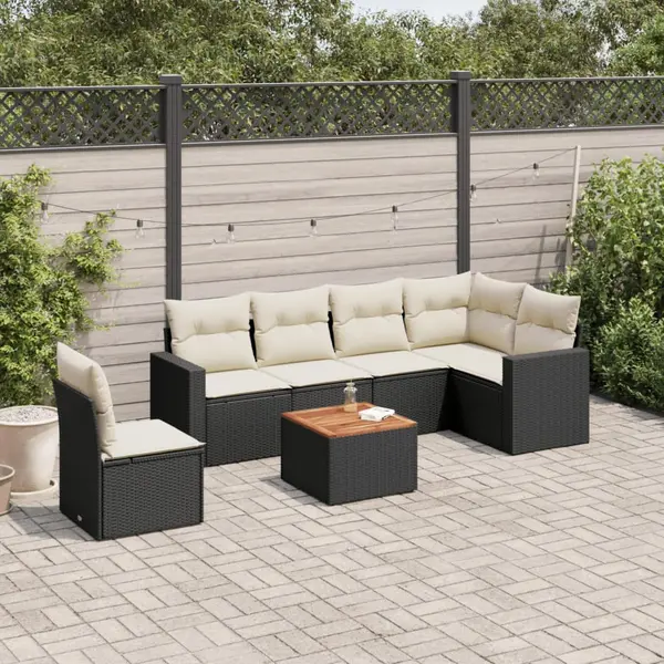 Gossi set canapele de gradina cu perne, 7 piese, negru, poliratan