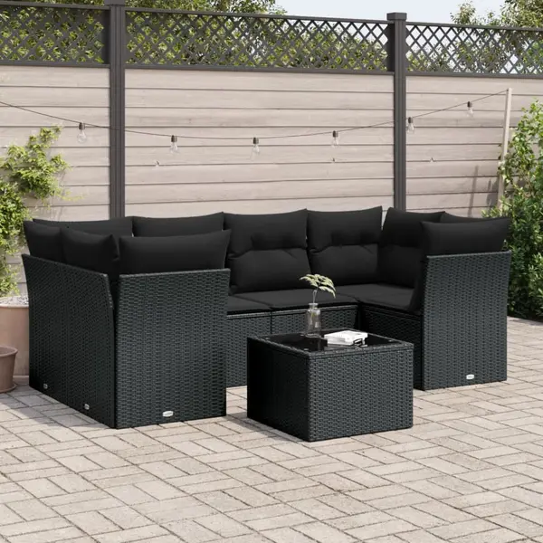 Gossi set canapele de gradina cu perne, 7 piese, negru, poliratan