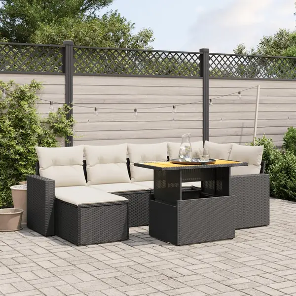 Gossi set canapele de gradina cu perne, 7 piese, negru, poliratan