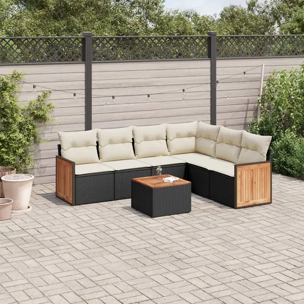 Gossi set canapele de gradina cu perne, 7 piese, negru, poliratan