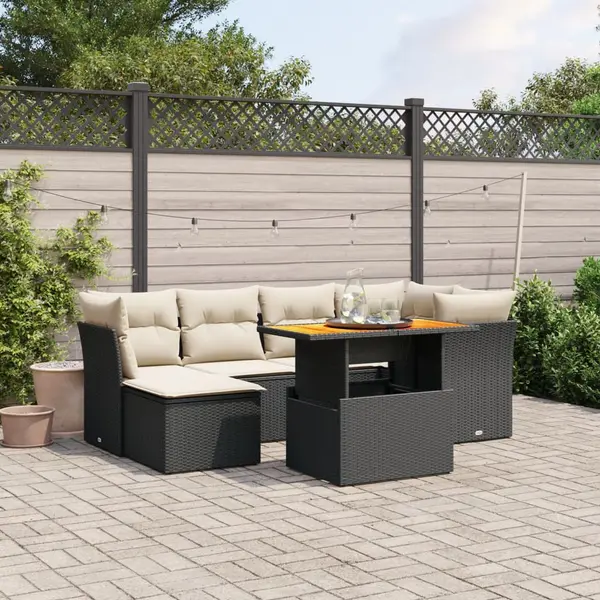 Gossi set canapele de gradina cu perne, 7 piese, negru, poliratan