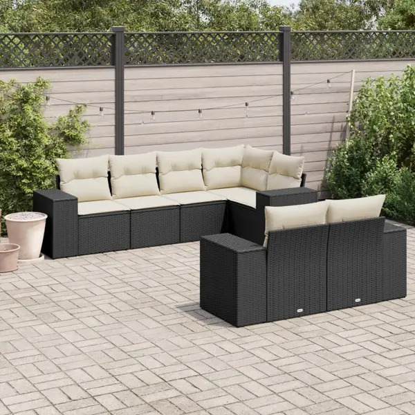 Gossi set canapele de gradina cu perne, 7 piese, negru, poliratan