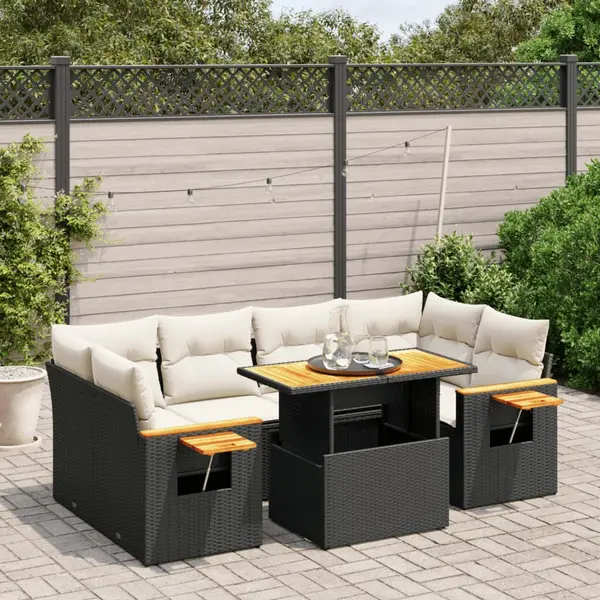Gossi set canapele de gradina cu perne, 7 piese, negru, poliratan