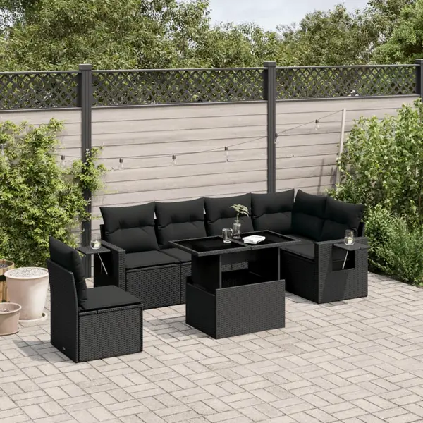Gossi set canapele de gradina cu perne, 7 piese, negru, poliratan