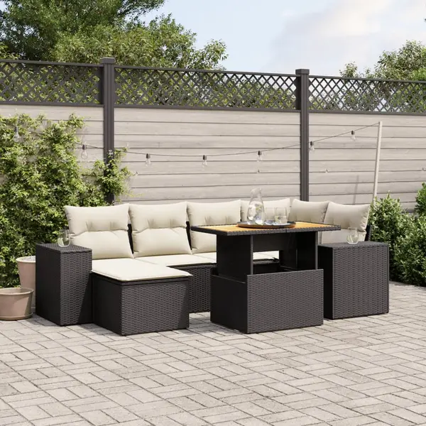 Gossi set canapele de gradina cu perne, 7 piese, negru, poliratan