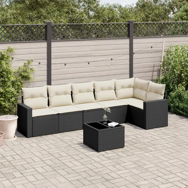 Gossi set canapele de gradina cu perne, 7 piese, negru, poliratan