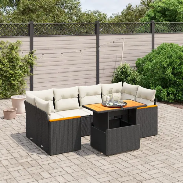 Gossi set canapele de gradina cu perne, 7 piese, negru, poliratan
