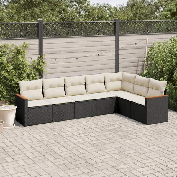 Gossi set canapele de gradina cu perne, 7 piese, negru, poliratan