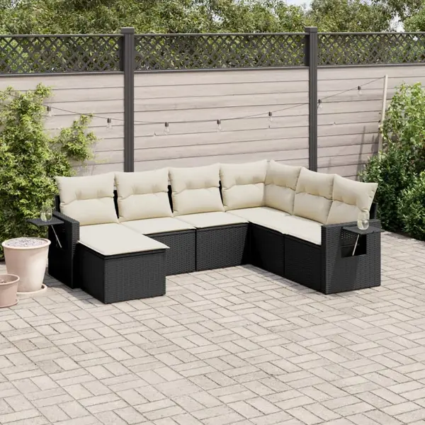 Gossi set canapele de gradina cu perne, 7 piese, negru, poliratan