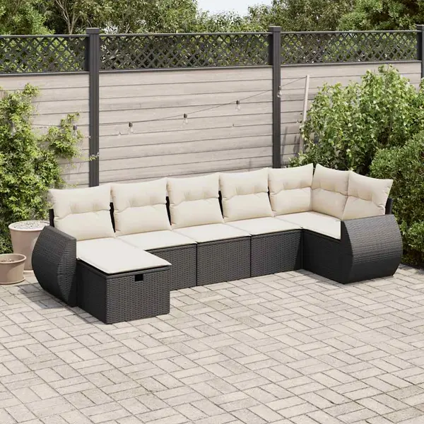 Gossi set canapele de gradina cu perne, 7 piese, negru, poliratan