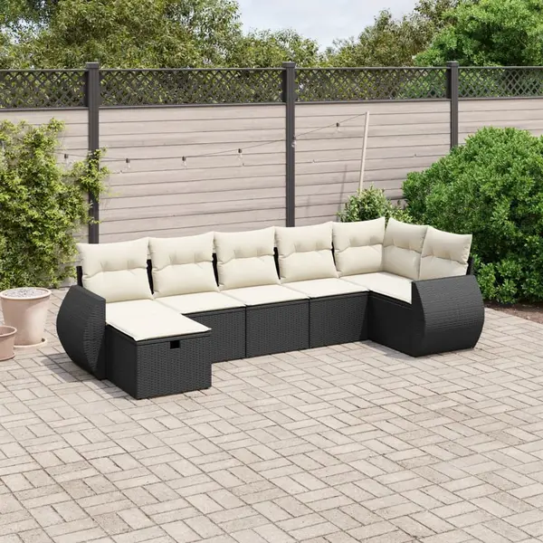 Gossi set canapele de gradina cu perne, 7 piese, negru, poliratan