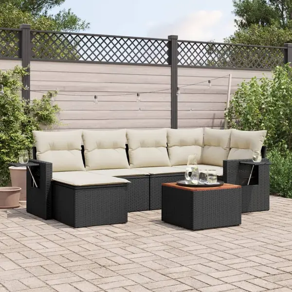 Gossi set canapele de gradina cu perne, 7 piese, negru, poliratan