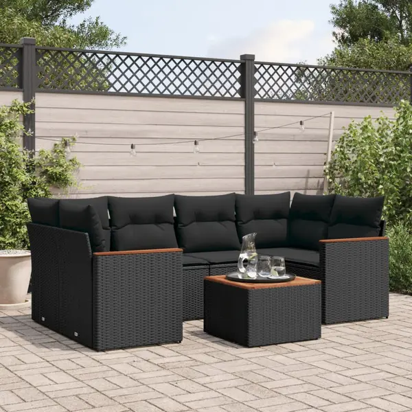 Gossi set canapele de gradina cu perne, 7 piese, negru, poliratan