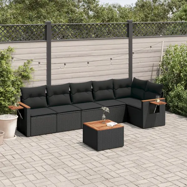 Gossi set canapele de gradina cu perne, 7 piese, negru, poliratan